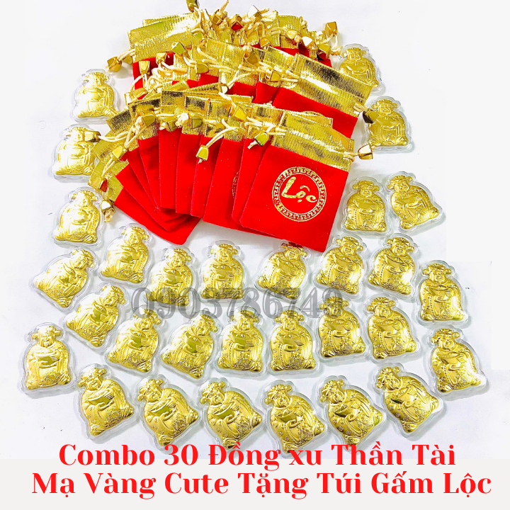 Combo 30 Ông Thần Tài Mạ Vàng Tặng Túi Gấm Lộc - SP005490